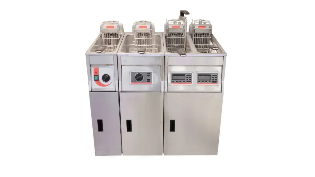 Commercial deep fryer with multiple compartments and controls