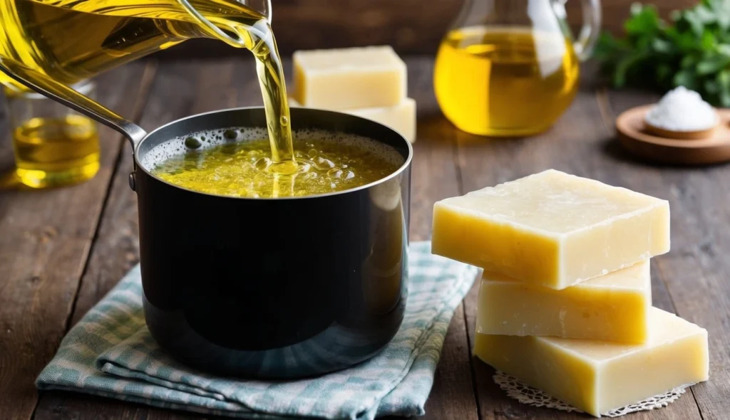 Used cooking oil being processed into soap