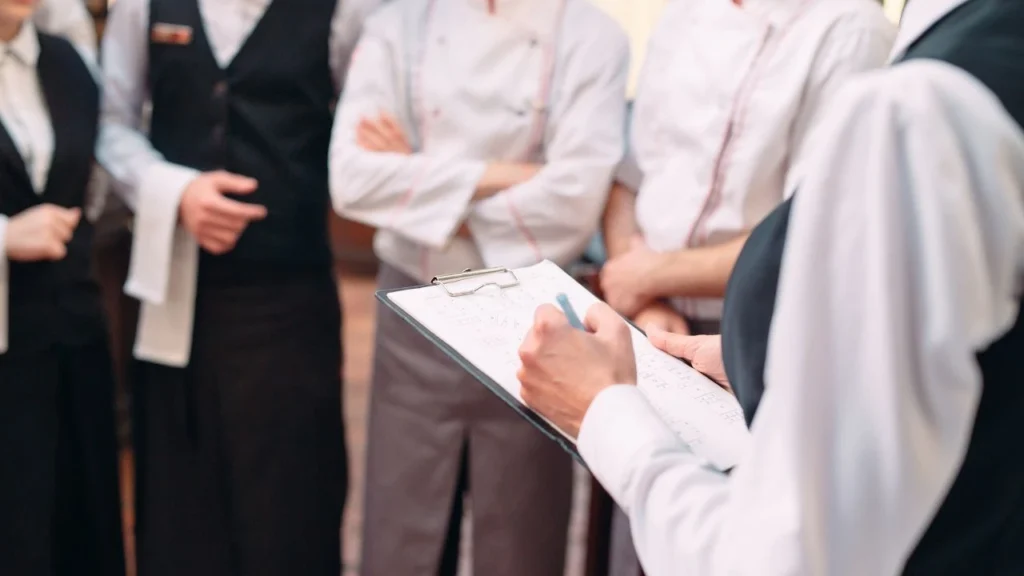 Restaurant staff reviewing a comprehensive-equipment-inspection-checklist