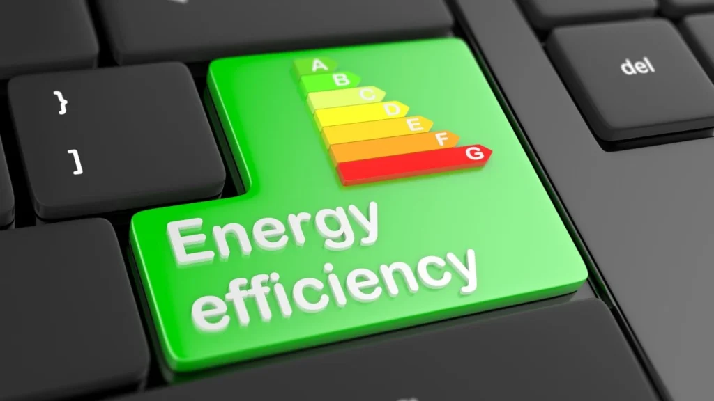 Energy efficiency keyboard button with performance rating chart