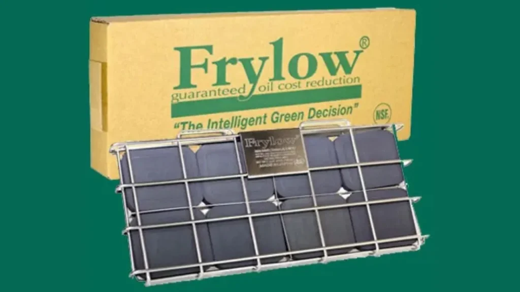 Frylow device with packaging box labeled oil cost reduction.