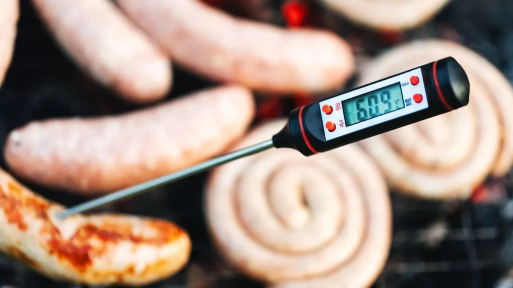 Digital thermometer showing unsafe cooking temperature