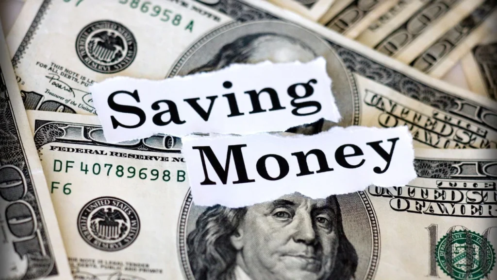 One hundred dollar bill with the words saving money.