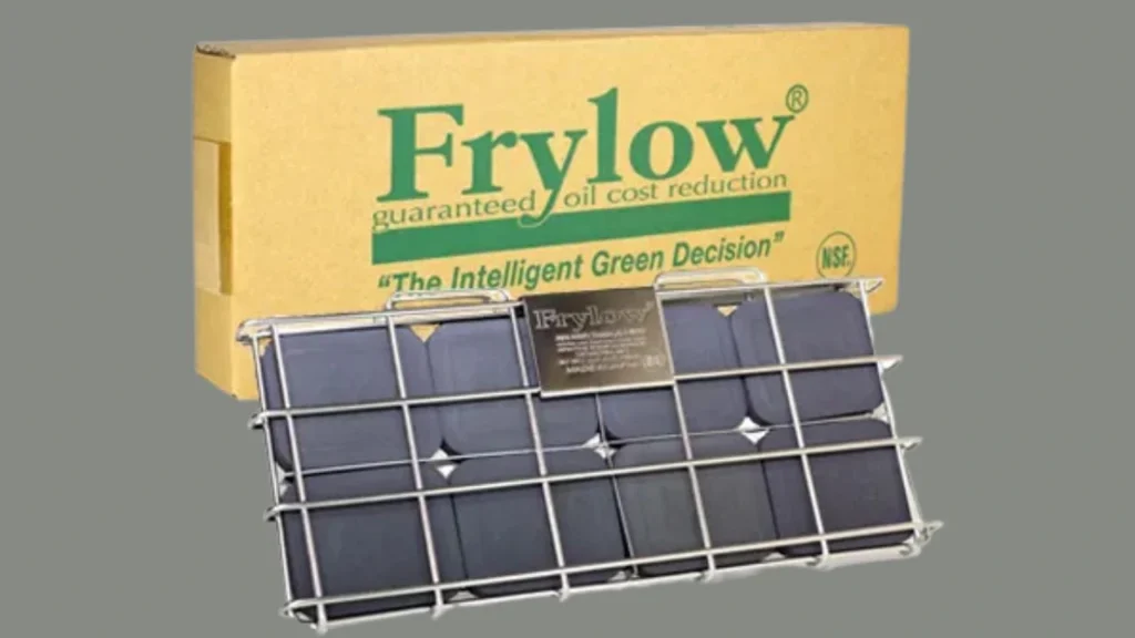 Frylow device and packaging against a silver background