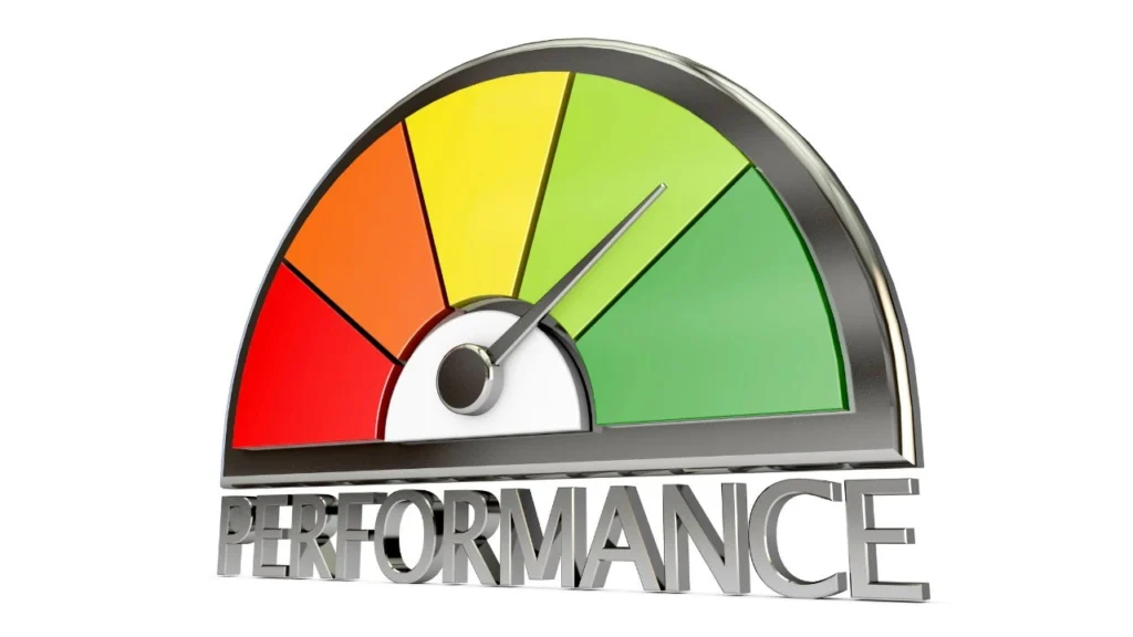 Performance gauge showing progress from red to green levels