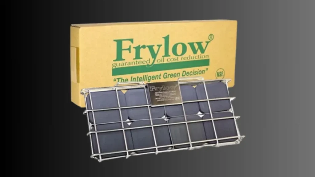 Frylow oil-saving device with packaging highlighting green technology benefits.