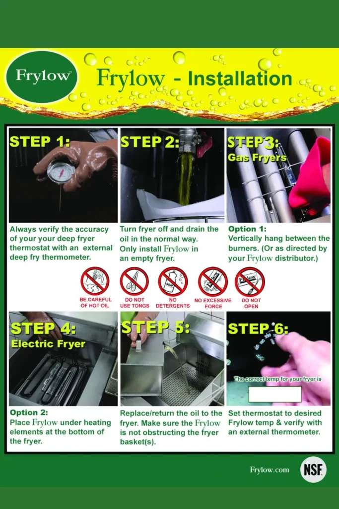 Step-by-step Frylow installation guide for commercial fryer setup.
