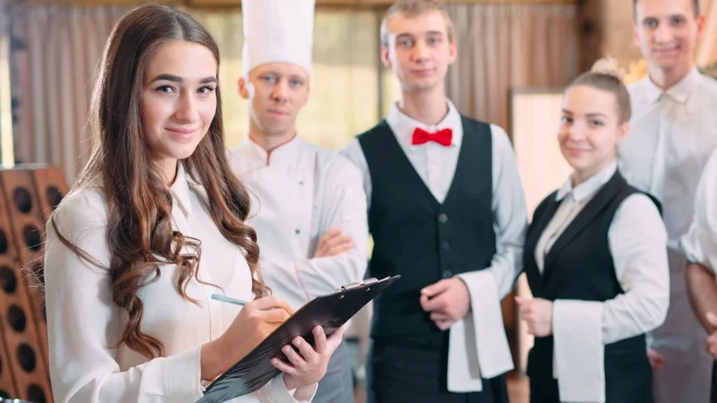 manager interacting with catering staff