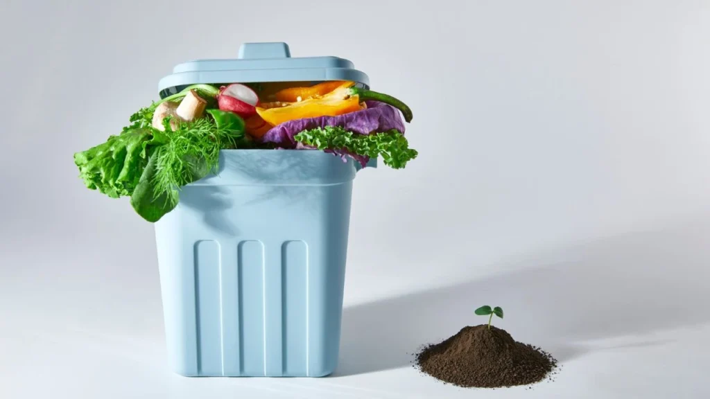 Fresh vegetables in compost bin for restaurants' food waste.