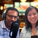 Host Chef Way and guest Susan Tung Restaurant Talk Podcast by Save Fry Oil smile during a live recording, discussing how to master restaurant finances