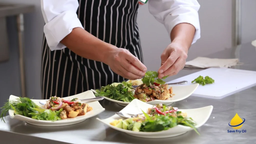 Chef preparing meal service paying attention to portion control