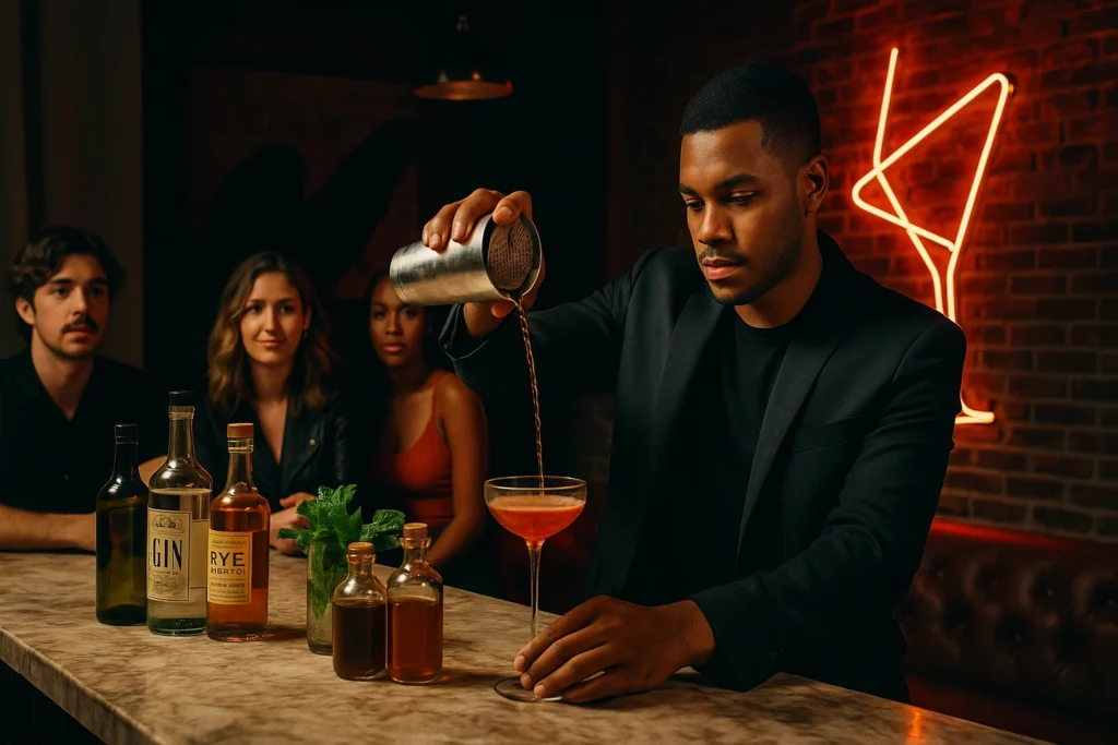 Different types of cocktail bars shown through stylish bartender scene