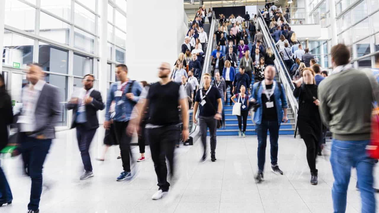 Busy California Restaurant Show convention center bustling with people